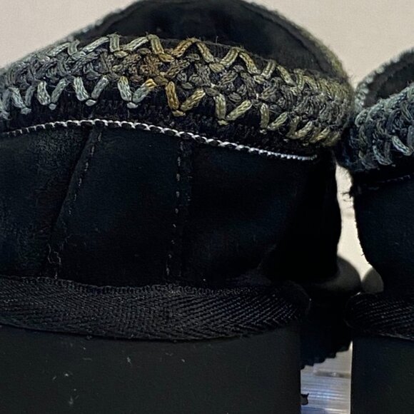 UGG Tasman Suede Shearling Lined Slip-On Slippers Black Cozy Braid Trim Women 7 - Picture 10 of 14